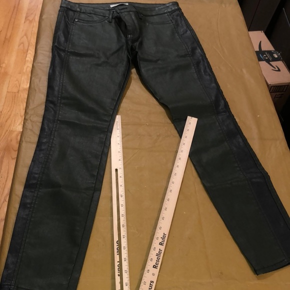 Rich & Skinny Size 30 dark green coated jeans skinny leg with black tux stripe - Picture 6 of 16